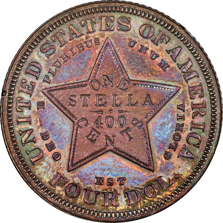1879 P$4 Stella, Copper, J-1639 PR RB thumbnail 4