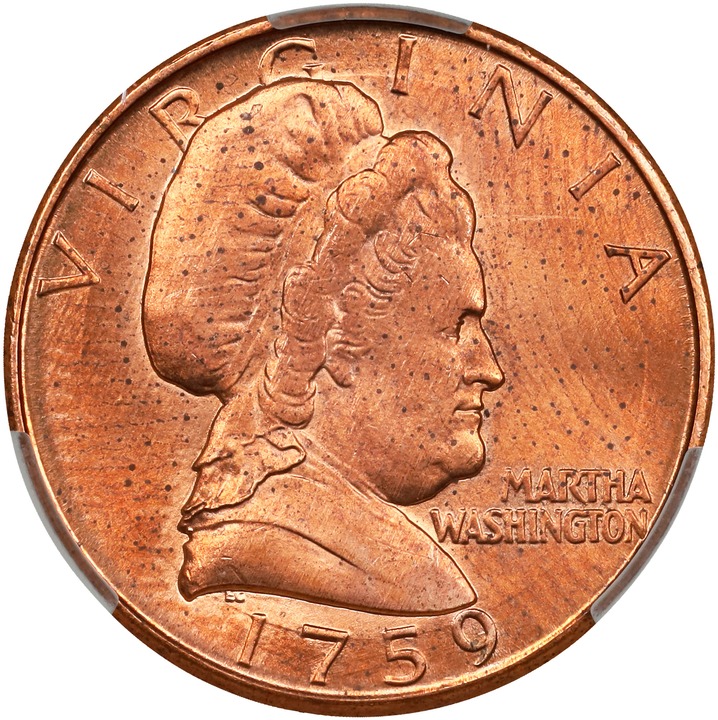 Image for "1759" (1982) P1c Martha Washington, Copper, J-2180 MS RD MS64 RD