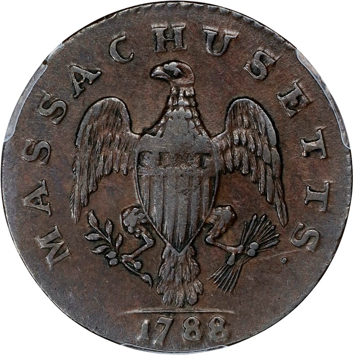 1788 Cent Massachusetts, With Period MS BN XF45 BN thumbnail 4