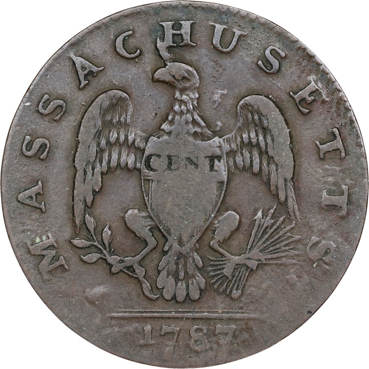 1787 Cent Massachusetts, Horned Eagle MS BN VG10 BN thumbnail 12