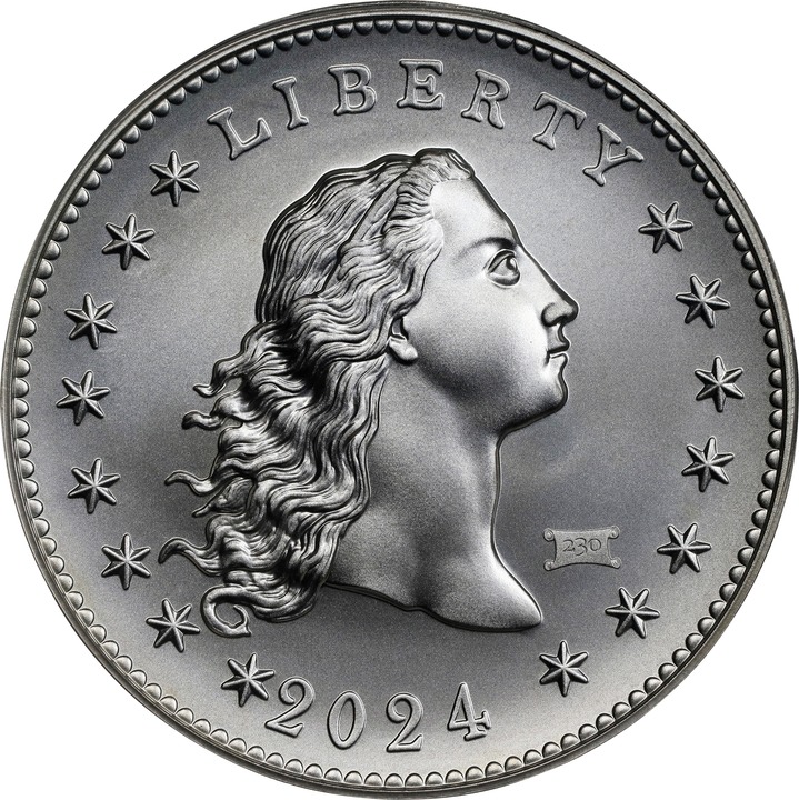 2024 Medal 1oz Silver, 230th Anniversary Flowing Hair, 230 Privy MS thumbnail 3