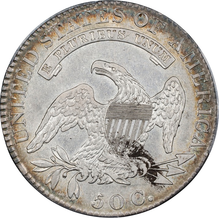 1820 50c Square Base 2, Knob 2 AG3 CAC thumbnail 2