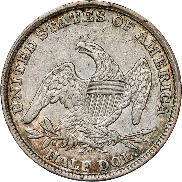 1839 50c Reeded Edge, Large Letters Reverse AU50 CAC thumbnail 2