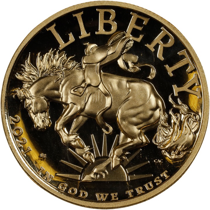 2021-W G$100  1oz Gold, American Liberty, Mustang PR DCAM thumbnail 6