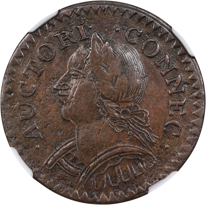 Image for 1787 Copper Connecticut, Mailed Bust Left, Laughing MS BN AU53 BN