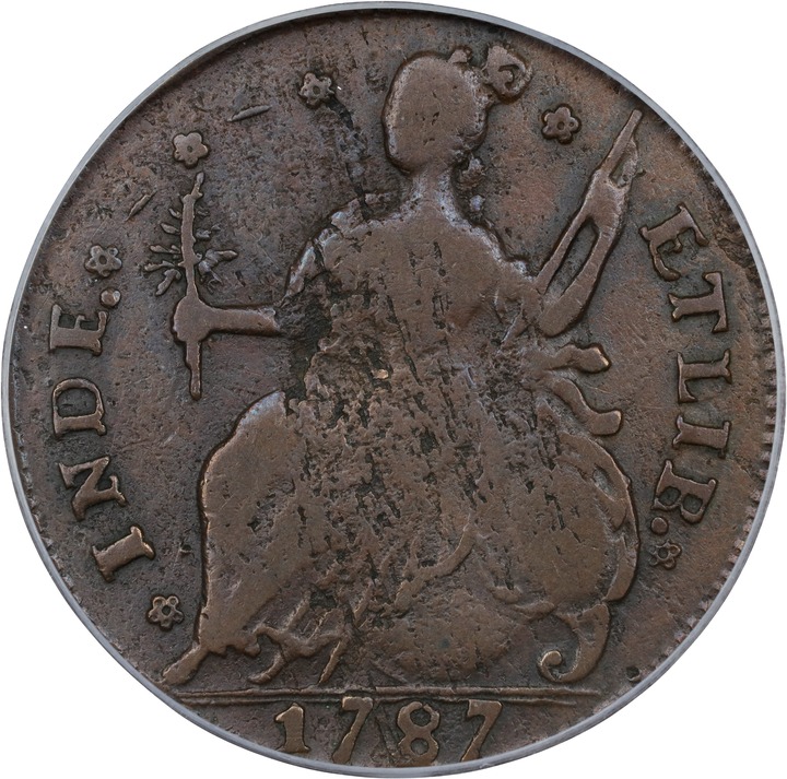 1787 Copper Connecticut, Draped Bust Left, CONNFC MS BN VF20 BN thumbnail 2