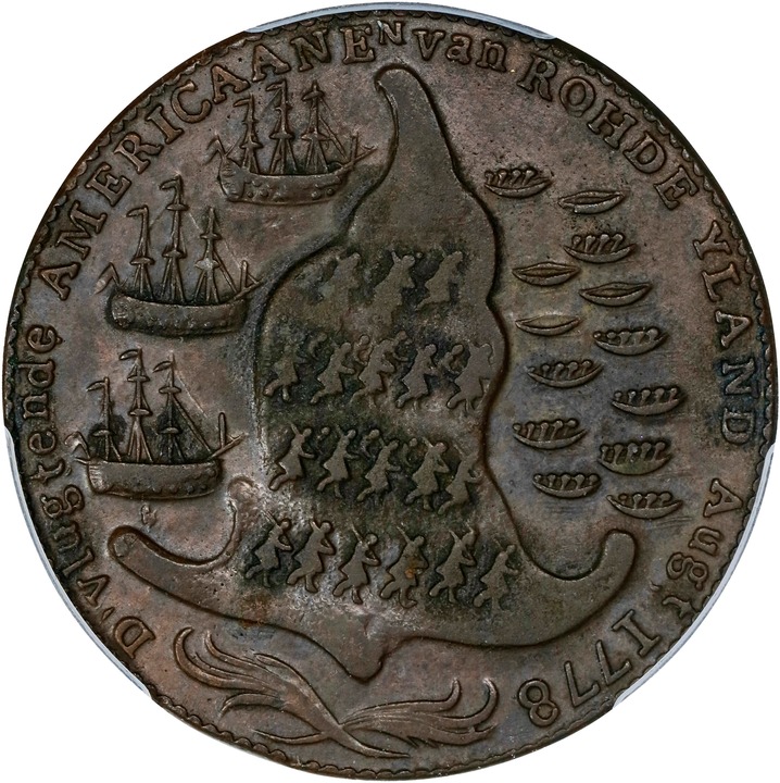 (1778-1779) Medal Rhode Island, Wreath Below Ship, Copper MS BN thumbnail 5