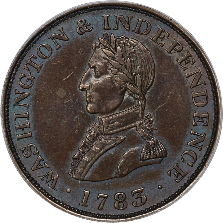 1783 Copper Washington, Military, Small Bust, Plain Edge MS BN thumbnail 2