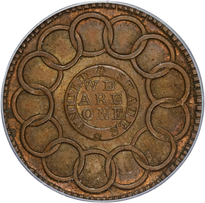 1787 Fugio 1c New Haven Restrike, Brass AU50 thumbnail 25