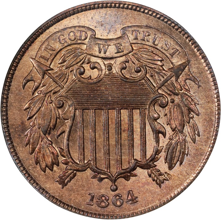 Image for 1864 2c Large Motto MS RB MS65 RB CAC