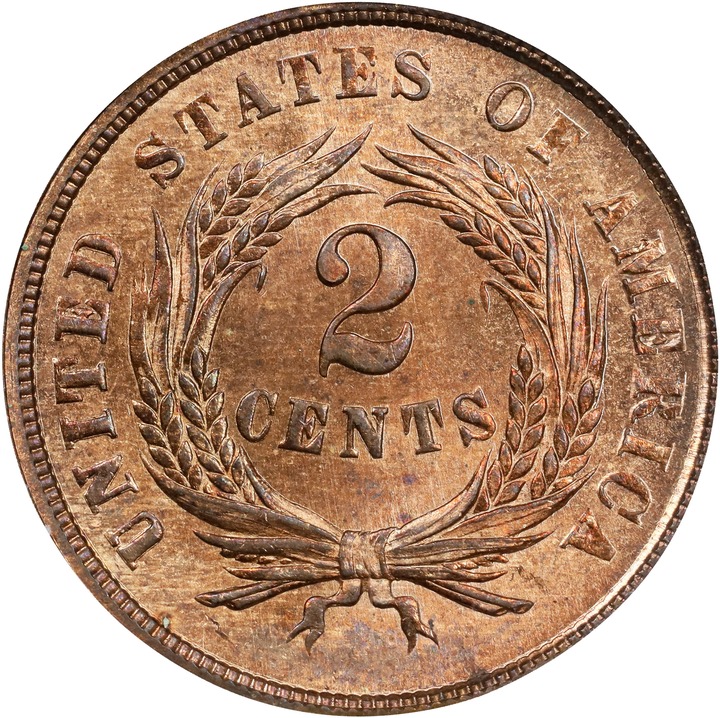 1864 2c Large Motto MS RB MS65 RB CAC thumbnail 2