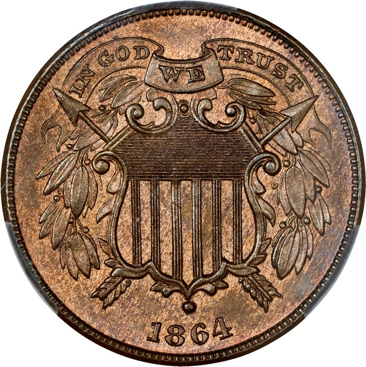 Image for 1864 2c Small Motto MS RB MS65 RB
