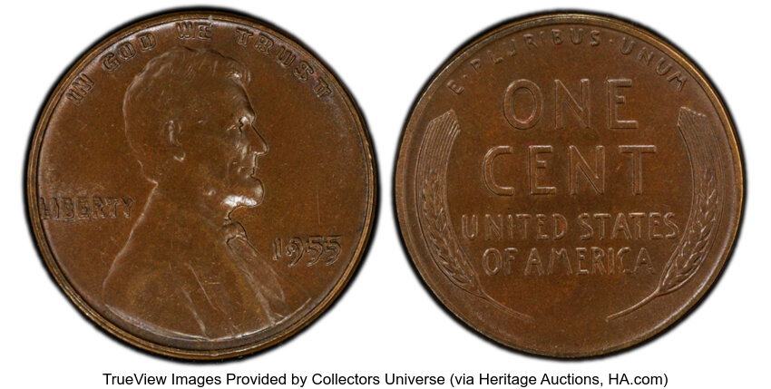 1955 1c Doubled Die Obverse, FS-101 MS BN thumbnail 5