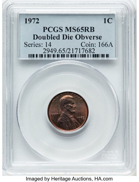 1972 1c Doubled Die Obverse, FS-101 MS RB thumbnail 3