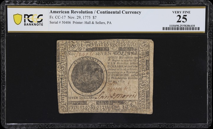 Nov 29, 1775 $7  Continental Currency (Fr. CC17) thumbnail 3