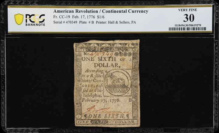 Feb 17, 1776 $1/6 Continental Currency (Fr. CC19) thumbnail 5