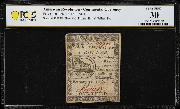 Feb 17, 1776 $1/3 Continental Congress (Fr. CC20) thumbnail 5
