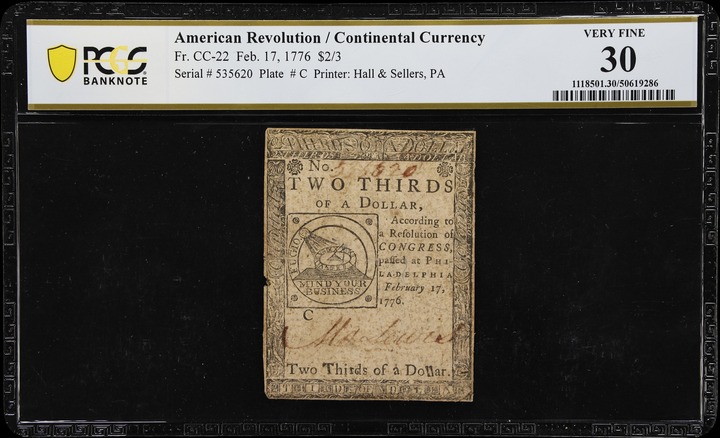 Feb 17, 1776 $2/3 Continental Congress (Fr. CC22) thumbnail 8