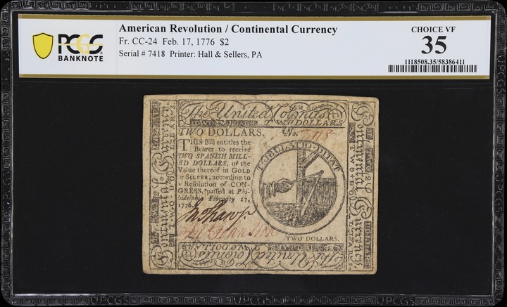 Feb 17, 1776 $2  Continental Congress (Fr. CC24) thumbnail 3