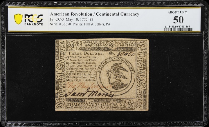 May 10, 1775 $3  Continental Currency (Fr. CC3) thumbnail 5