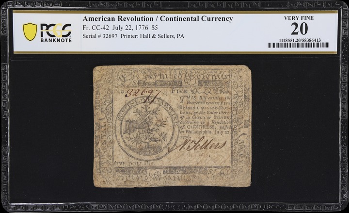 Jul 22, 1776 $5  Continental Congress (Fr. CC42) thumbnail 2
