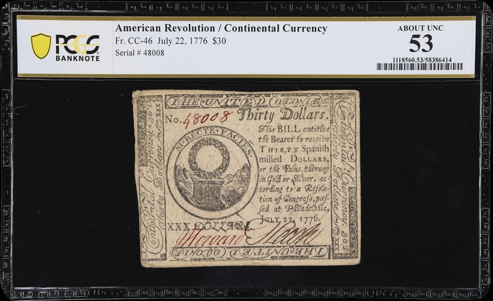 Jul 22, 1776 $30  Continental Congress (Fr. CC46) thumbnail 5