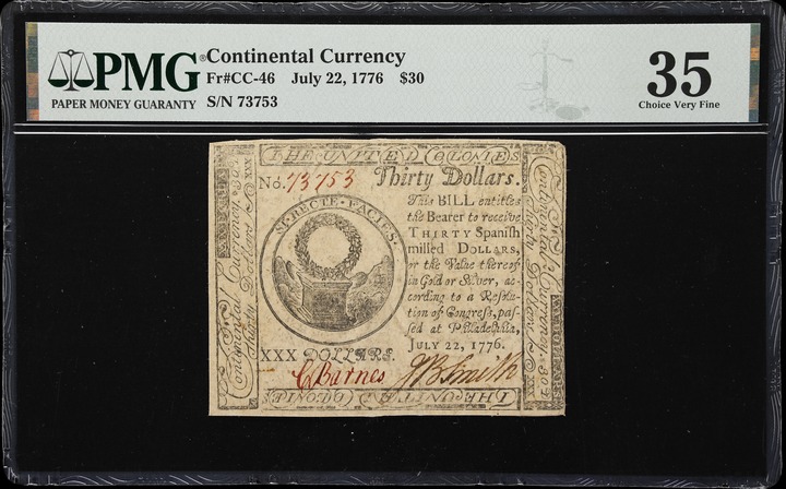 Jul 22, 1776 $30  Continental Congress (Fr. CC46) thumbnail 7