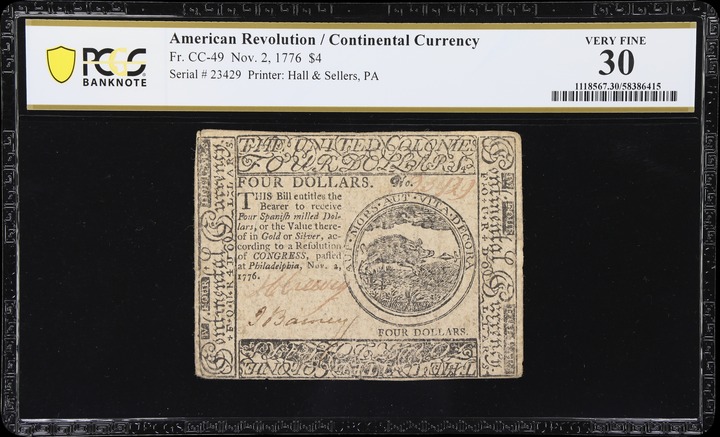 Nov 2, 1776 $4  Continental Congress (Fr. CC49) thumbnail 5