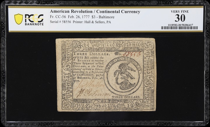 Feb 26, 1777 $3  Continental Congress, Baltimore (Fr. CC56) thumbnail 3