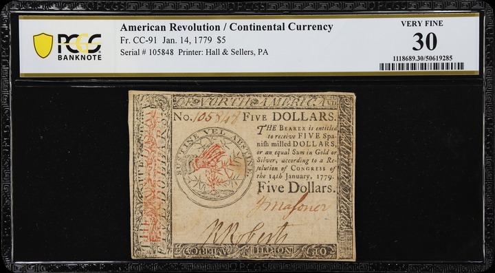 Jan 14, 1779 $5  Continental Congress (Fr. CC91) thumbnail 3