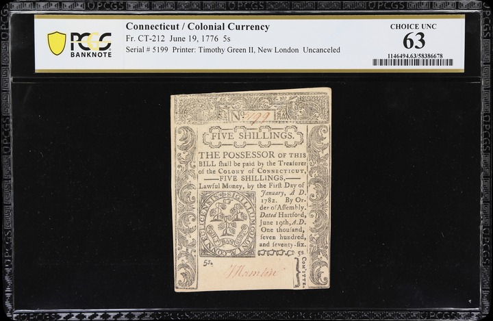 Jun 19, 1776 5s Connecticut (Fr. CT212) thumbnail 3