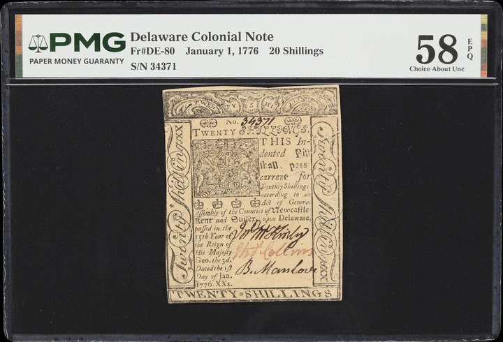 Jan 1, 1776 20s Delaware (Fr. DE80) thumbnail 3