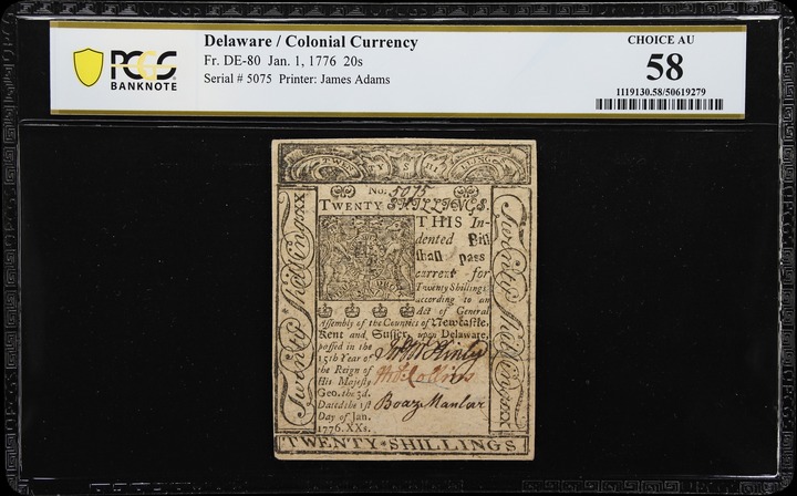 Jan 1, 1776 20s Delaware (Fr. DE80) thumbnail 4