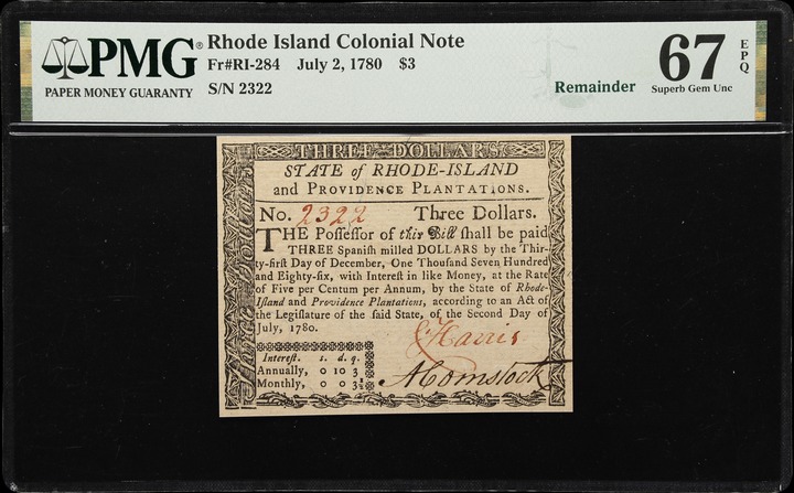 Jul 2, 1780 $3  Rhode Island (Fr. RI284) thumbnail 4