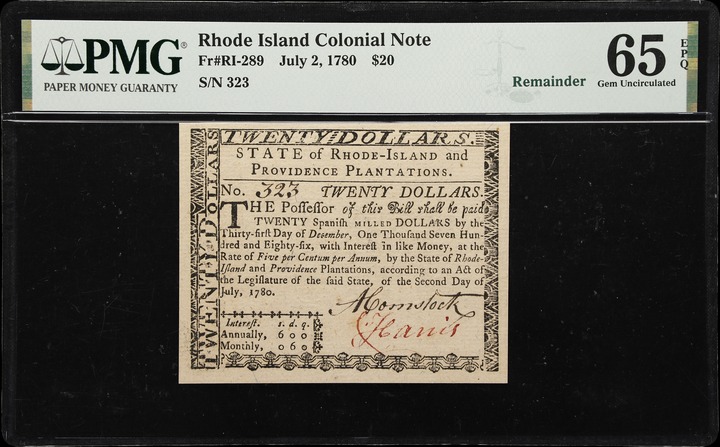 Jul 2, 1780 $20  Rhode Island (Fr. RI289) thumbnail 3