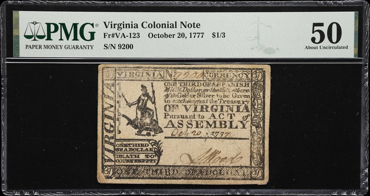 Oct 20, 1777 $1/3 Virginia (Fr. VA123) thumbnail 2