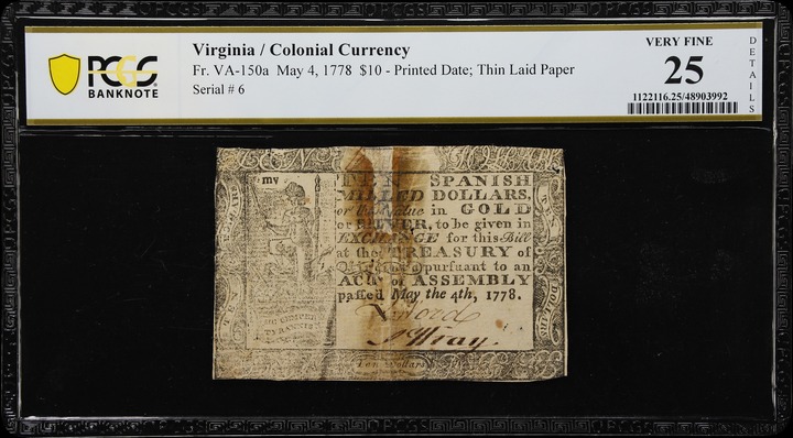 May 4, 1778 $1  Virginia, Thin Paper (Fr. VA143a) thumbnail 10