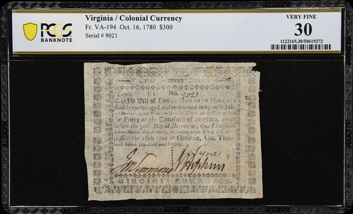 Oct 16, 1780 $300  Virginia (Fr. VA194) thumbnail 2