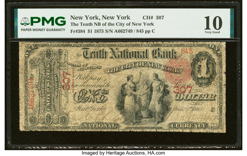 1875 $1  1st Charter Period, Scalloped Seal (Fr. 384) thumbnail 3