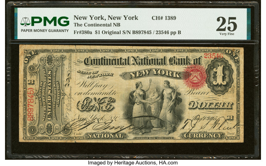 Original $1  1st Charter Period, Seal With Rays (Fr. 380a) thumbnail 4