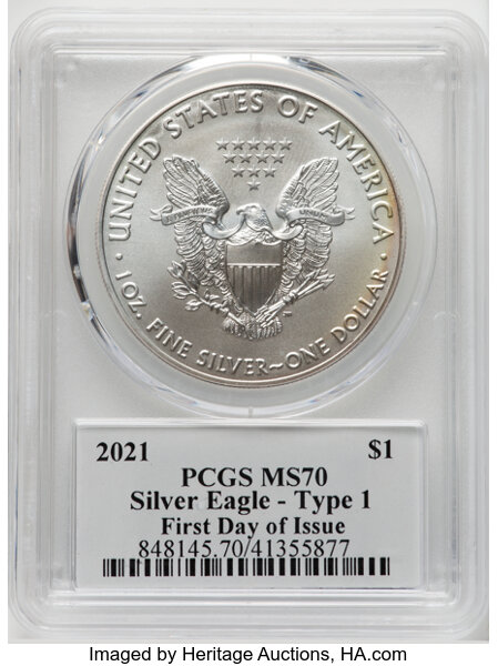 2021 $1  Silver Eagle, Type 1 MS63 CAC thumbnail 19