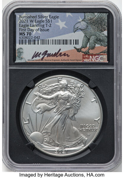 2021-W $1  Silver Eagle, Type 2, Burnished MS63 thumbnail 17