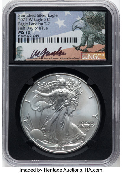 2021-W $1  Silver Eagle, Type 2, Burnished MS63 thumbnail 21