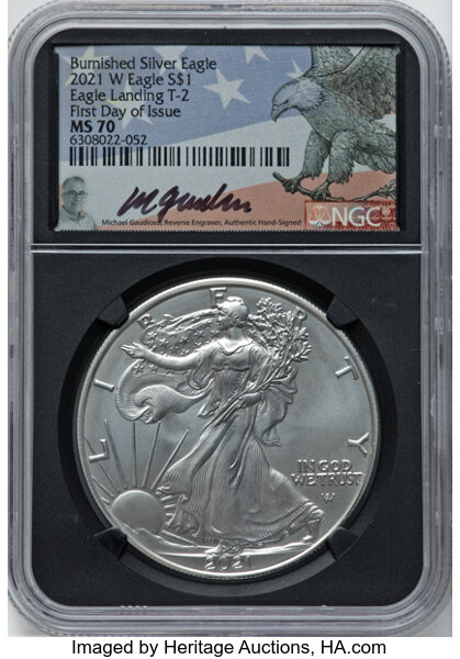 2021-W $1  Silver Eagle, Type 2, Burnished MS63 thumbnail 23