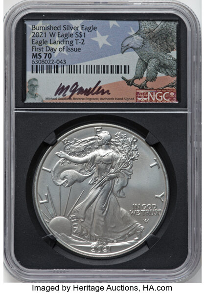 2021-W $1  Silver Eagle, Type 2, Burnished MS63 thumbnail 19