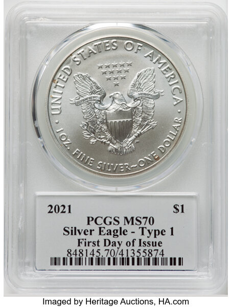 2021 $1  Silver Eagle, Type 1 MS70 thumbnail 24
