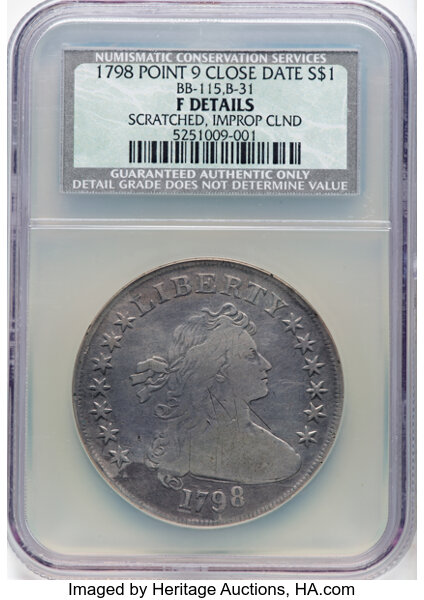 1798 $1  Large Eagle, Pointed 9, Close Date, B-31, BB-115 MS thumbnail 2