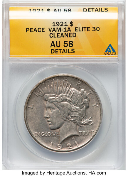 1921 $1  Peace, Reverse Field Break, VAM 1A MS thumbnail 2