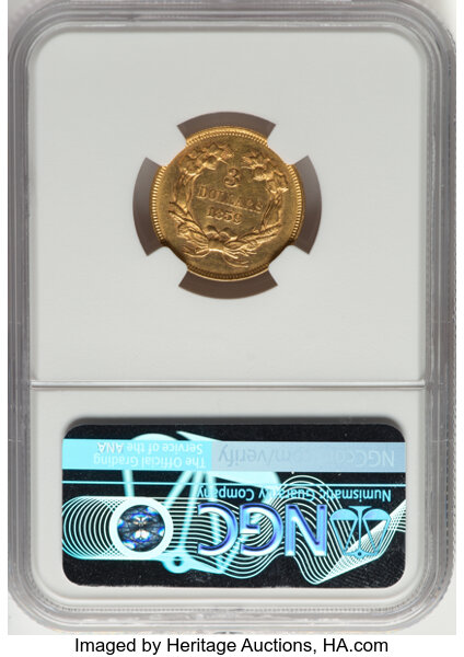 1859 $3 AU55 CAC thumbnail 4
