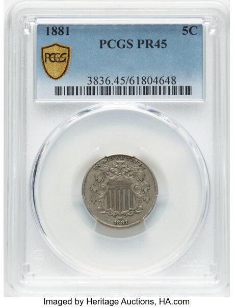 Shield Nickel 5c No Rays, 1867-1883 [Type] XF45 thumbnail 2
